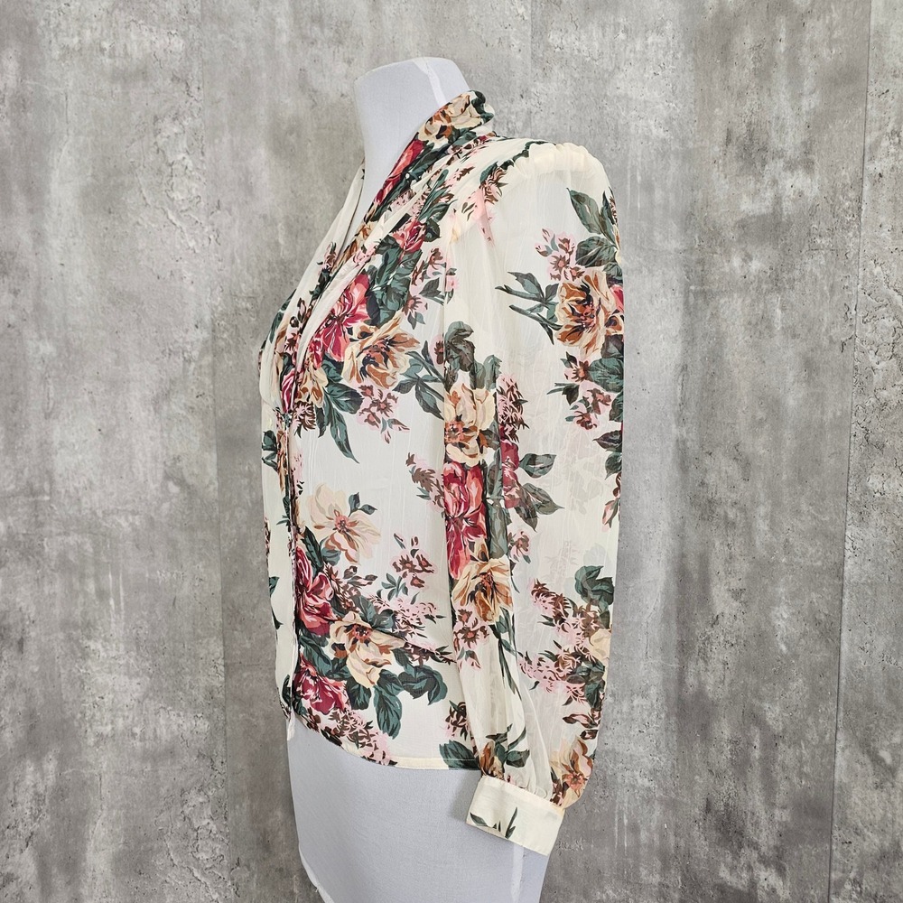 Vintage 90s Nilani Floral Sheer Blouse Romantic Cottagecore Korea Womens M - Picture 3 of 9